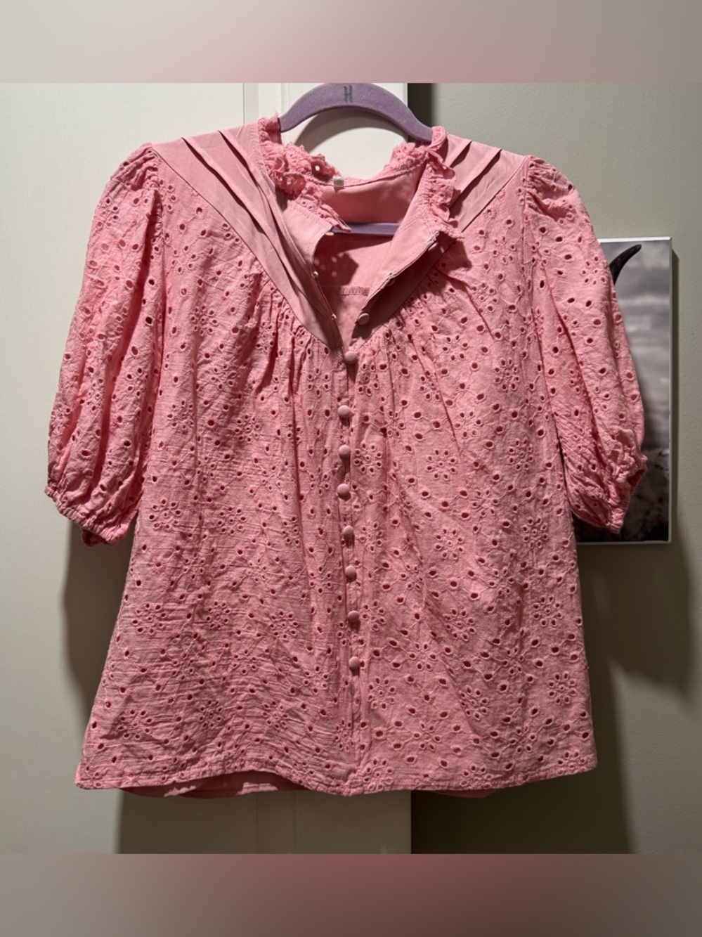 Pink eyelet blouse. Medium